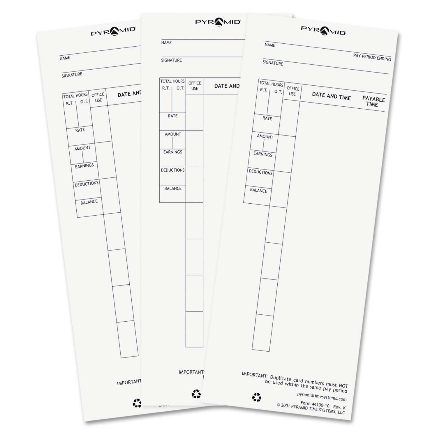 Pyramid Time Clock Card for Pyramid Technologies 4000, 3.5 x 8.5 inch - 100 per pack -- 1 pack