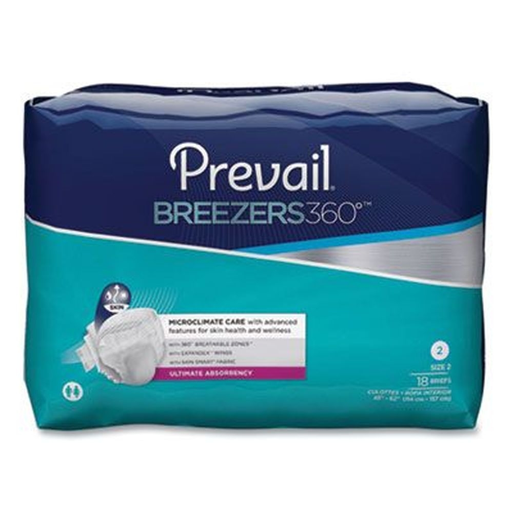 Prevail Size 2 Maximum Plus Absorbency Breezers360 Degree Brief, 45 to 62 inch Waist -- 72 per case