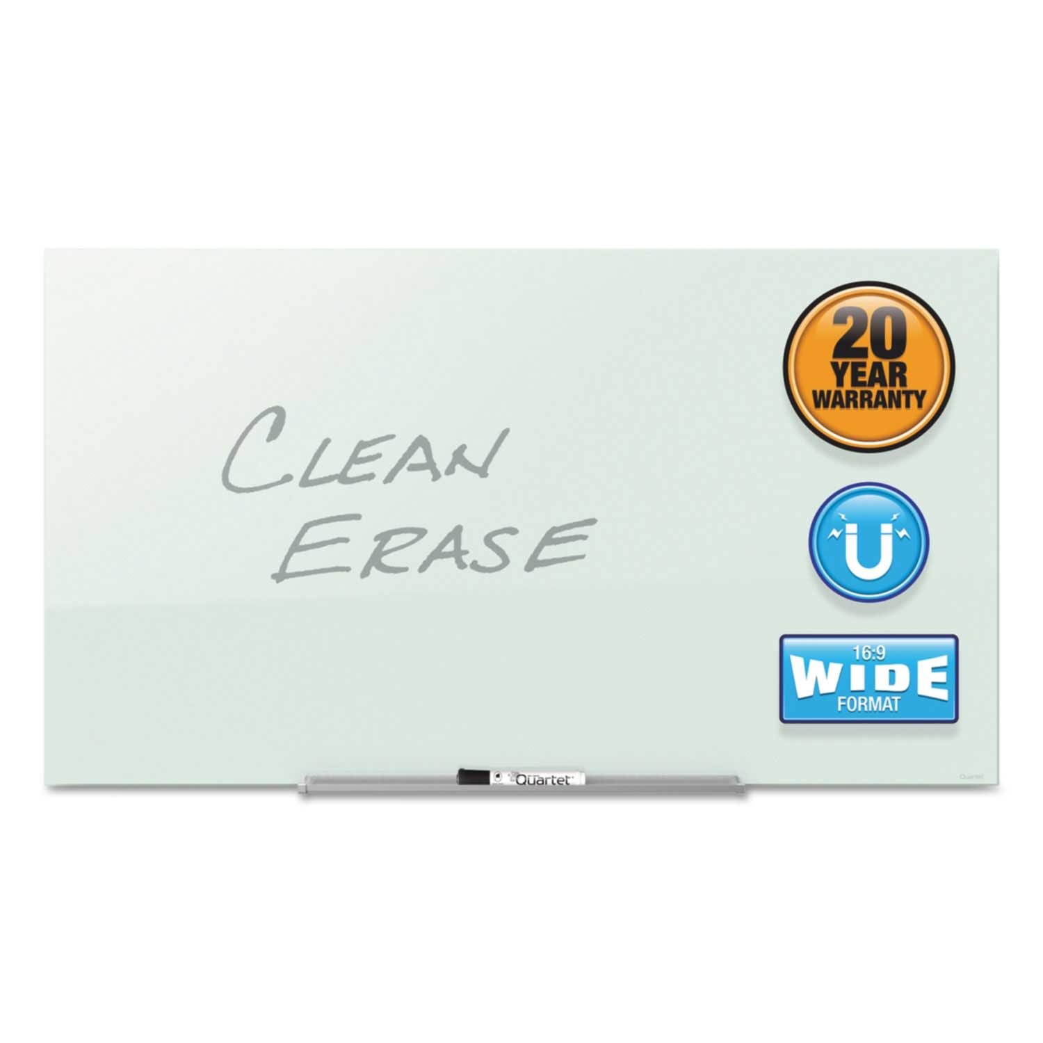 Quartet InvisaMount Magnetic Glass White Surface Frameless Marker Board, 74 x 42 inch