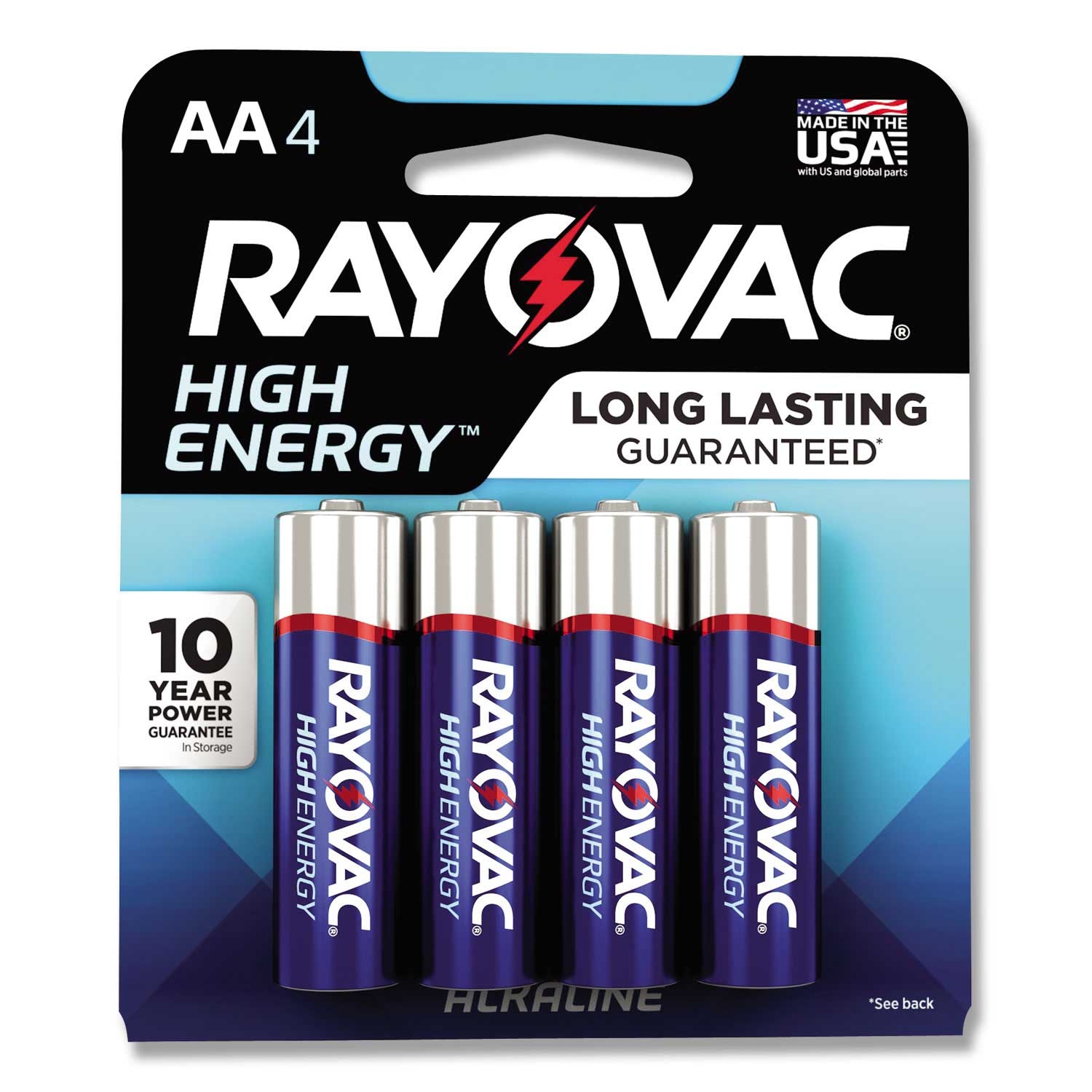 Rayovac High Energy Premium Alkaline 1.5 Voltage AA Battery - 4 per pack -- 1 pack per case