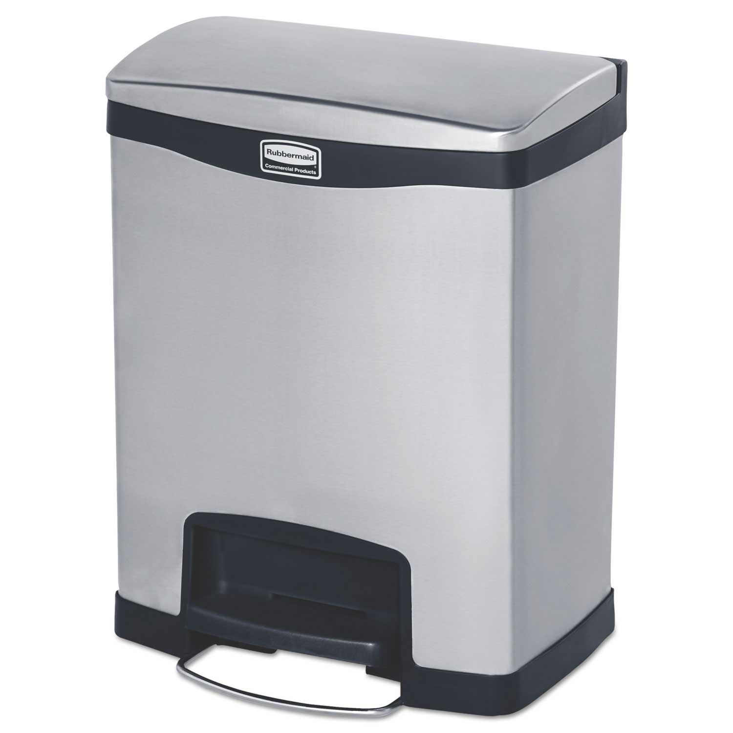 Rubbermaid Commercial Black Front Step Style Slim Jim Stainless Steel Step On Container, 8 Gallon