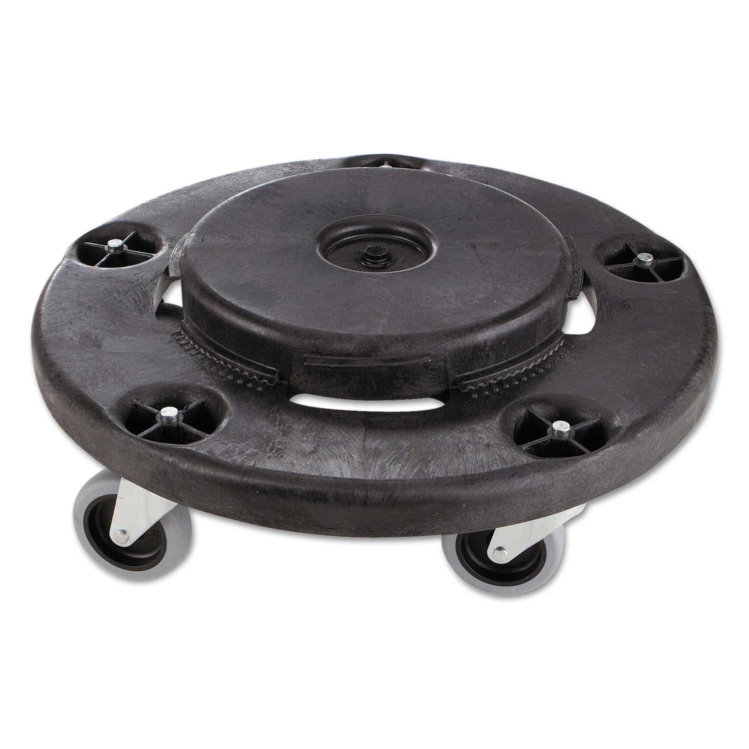 Rubbermaid Commercial Black Brute Round Twist On Off Dolly, 250 Pound Capacity