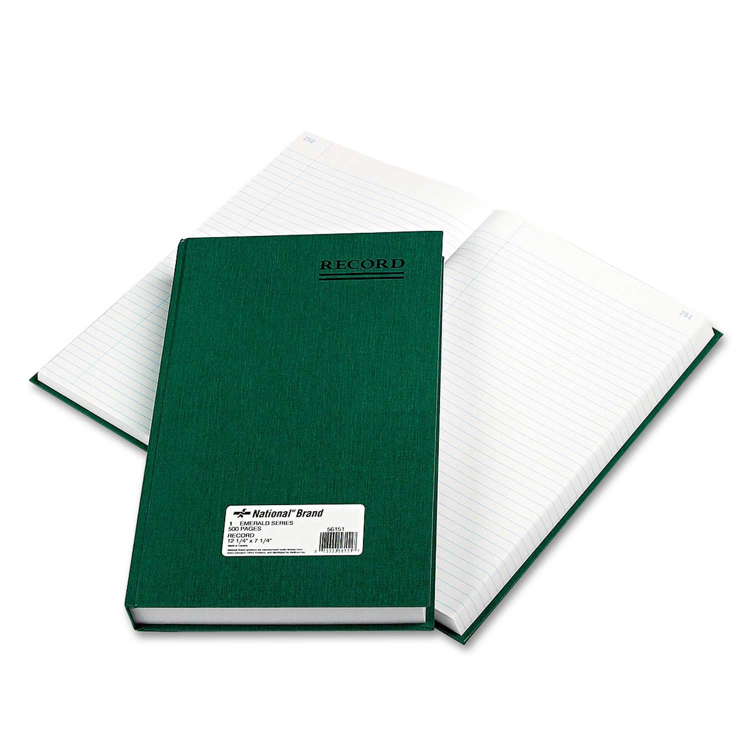 National Emerald Series Green Cover 500 Pages Account Book, 12 1/4 x 7 1/4 inch