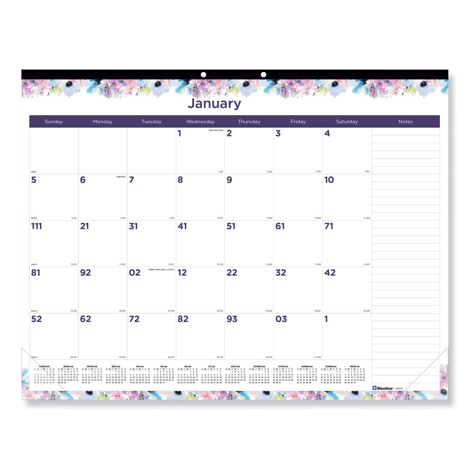 Blueline Floral Design Chipboard Back 2021 Passion Monthly Desk Pad Calendar, 22 x 17 inch
