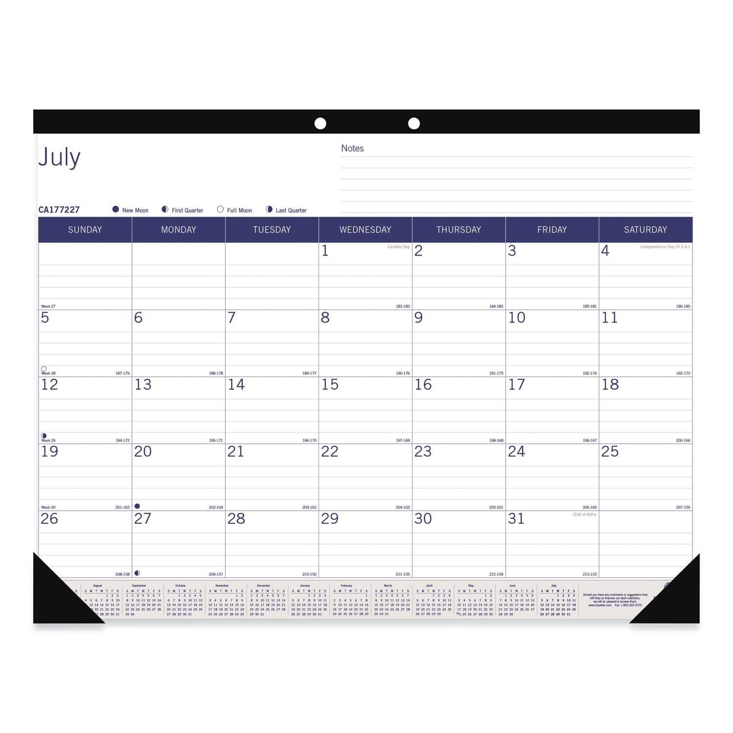 Blueline White/Blue/Gray 2021-2022 Academic Desk Pad Calendar, 22 x 17 inch
