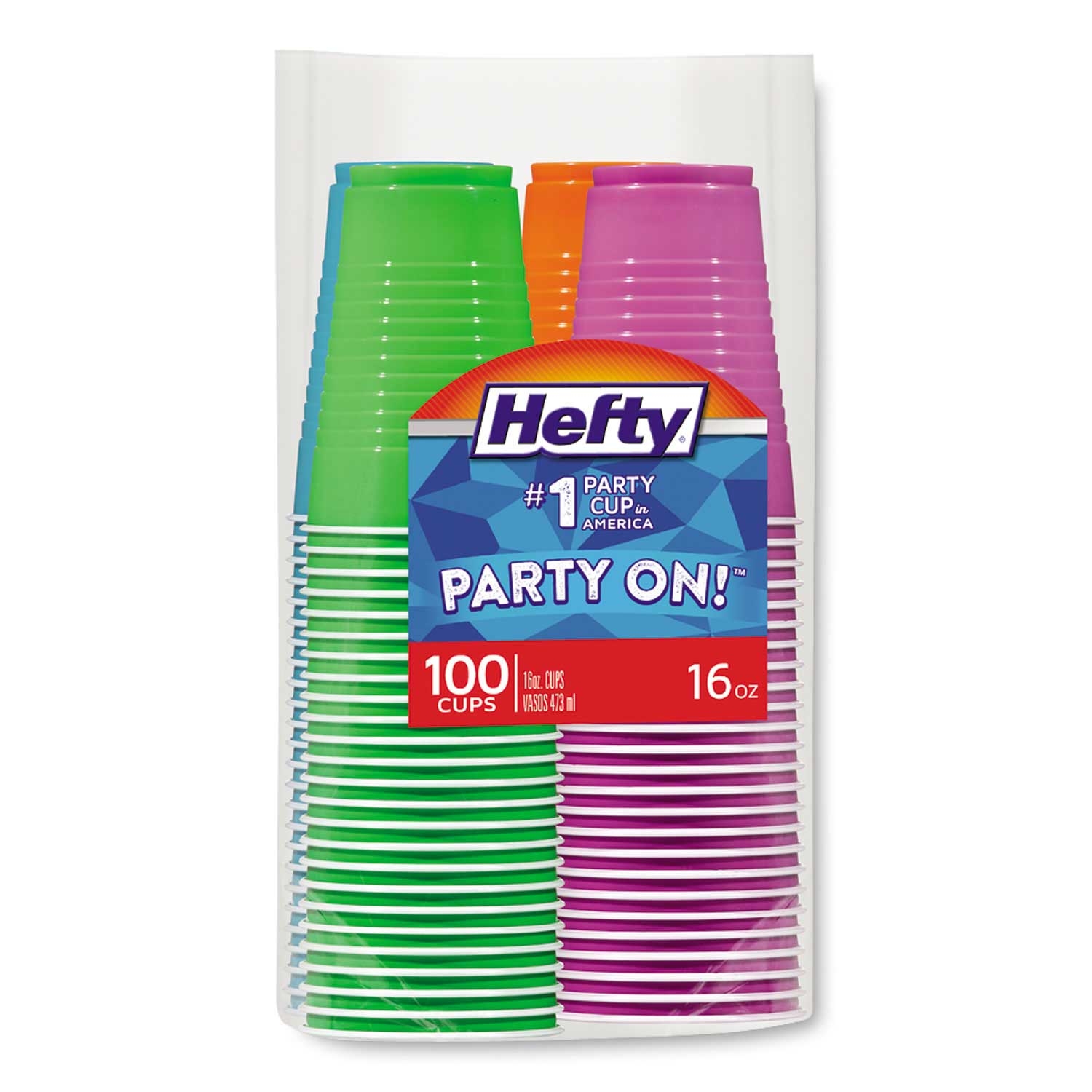 Hefty Assorted Easy Grip Disposable Plastic Party Cup, 16 Ounce - 100 count per pack -- 4 packs per case