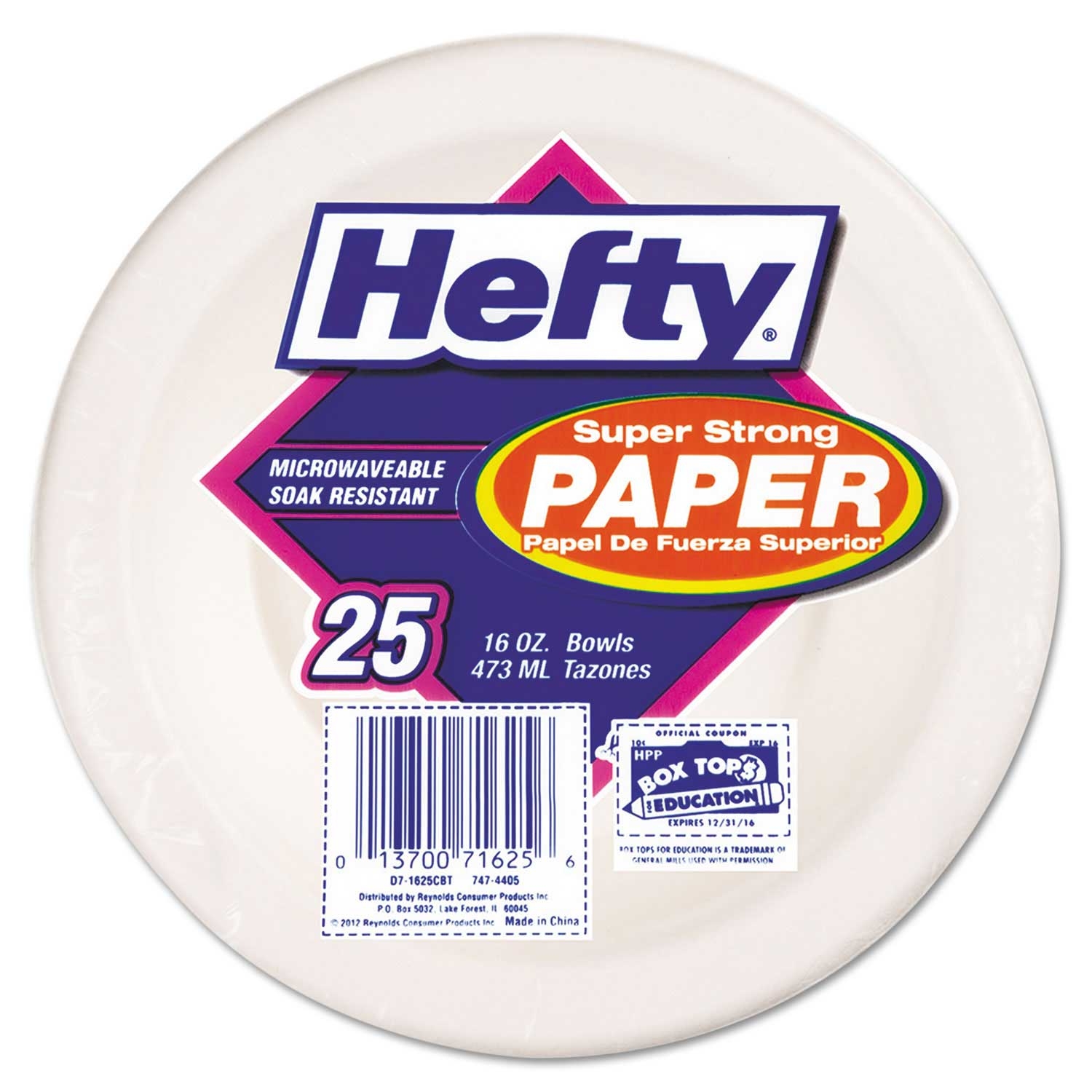 Hefty Bagasse Super Strong Paper Dinnerware Bowl, 16 Ounce - 25 count per pack -- 12 packs per case