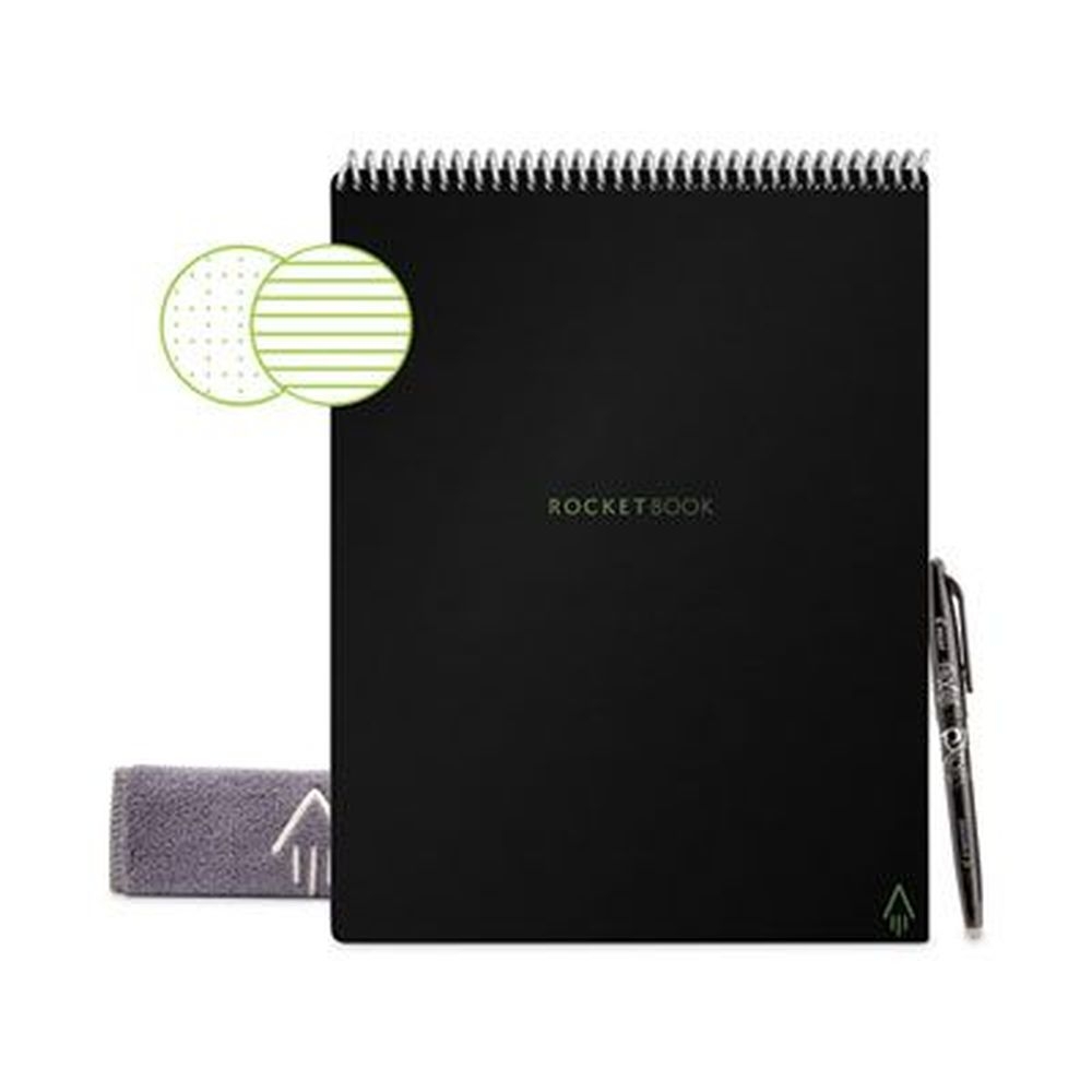 Rocketbook Lined/Dot Grid Rule White 16 Sheets Flip Smart Notepad with Black Cover, 8.5 x 11 inch Sheet