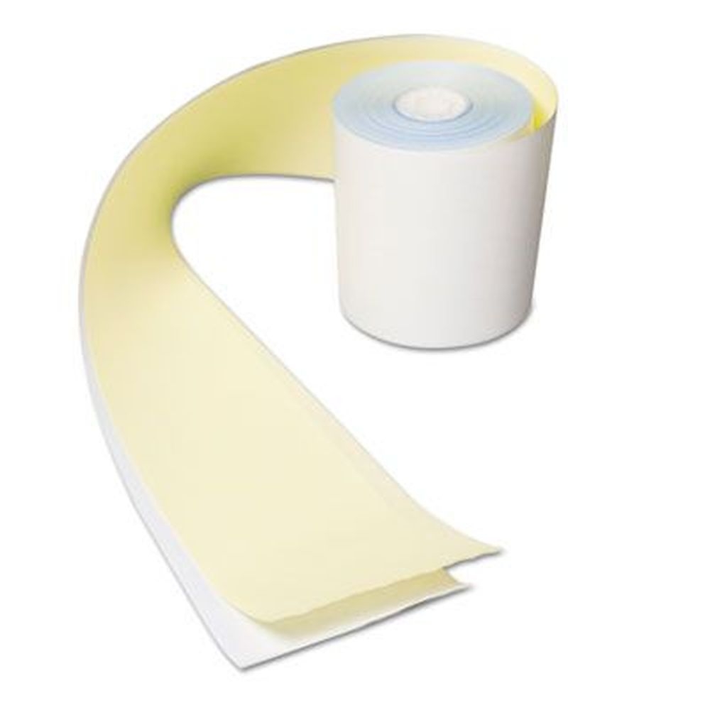 AmerCareRoyal White/Yellow No Carbon Register Rolls, 3 inch x 90 Feet -- 30 per case
