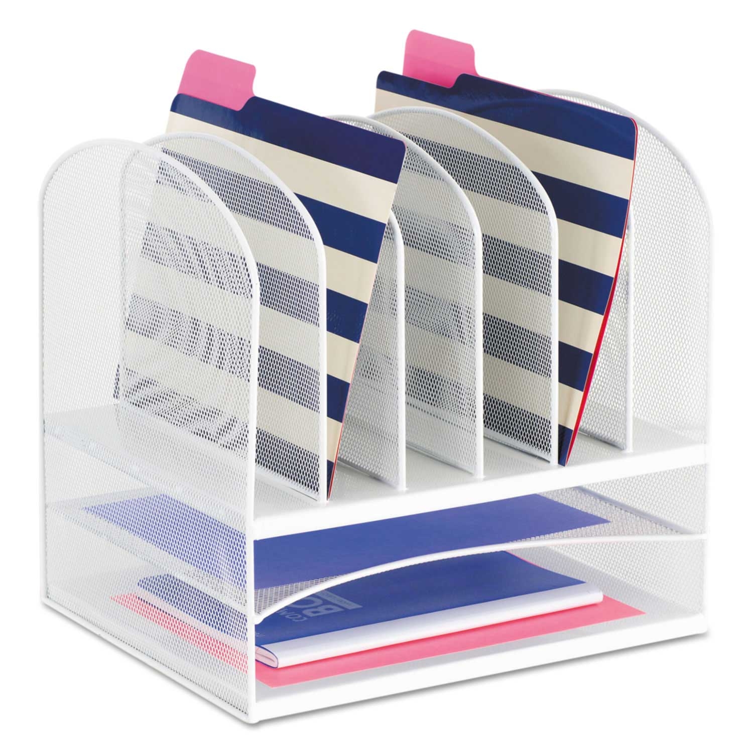 Safco Steel Mesh White Onyx Mesh Desk Organizer, 13.25 x 11.5 x 13 inch