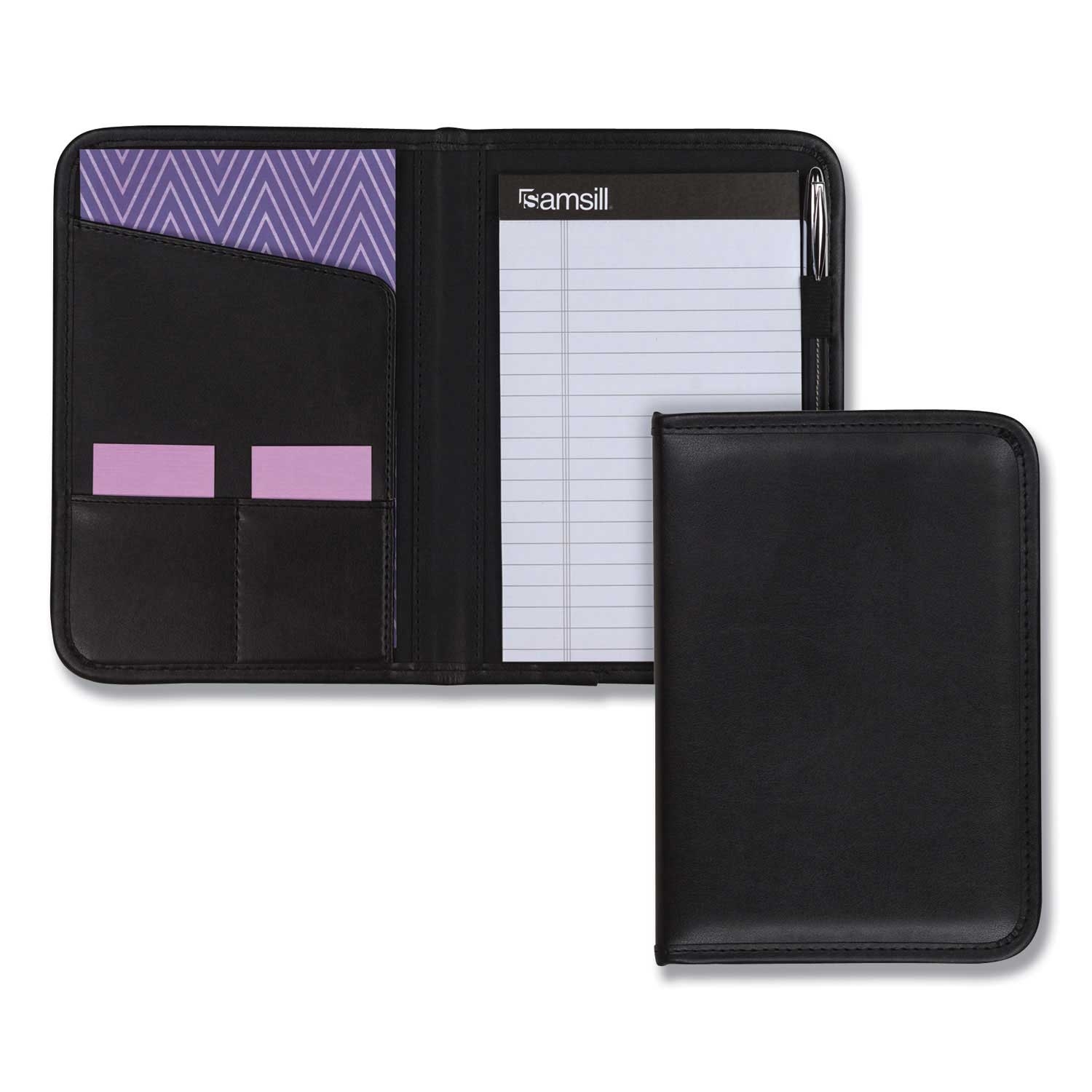 Samsill Black Open Style Contrast Stitch Leather Padfolio, 3/4 x 9 1/4 inch