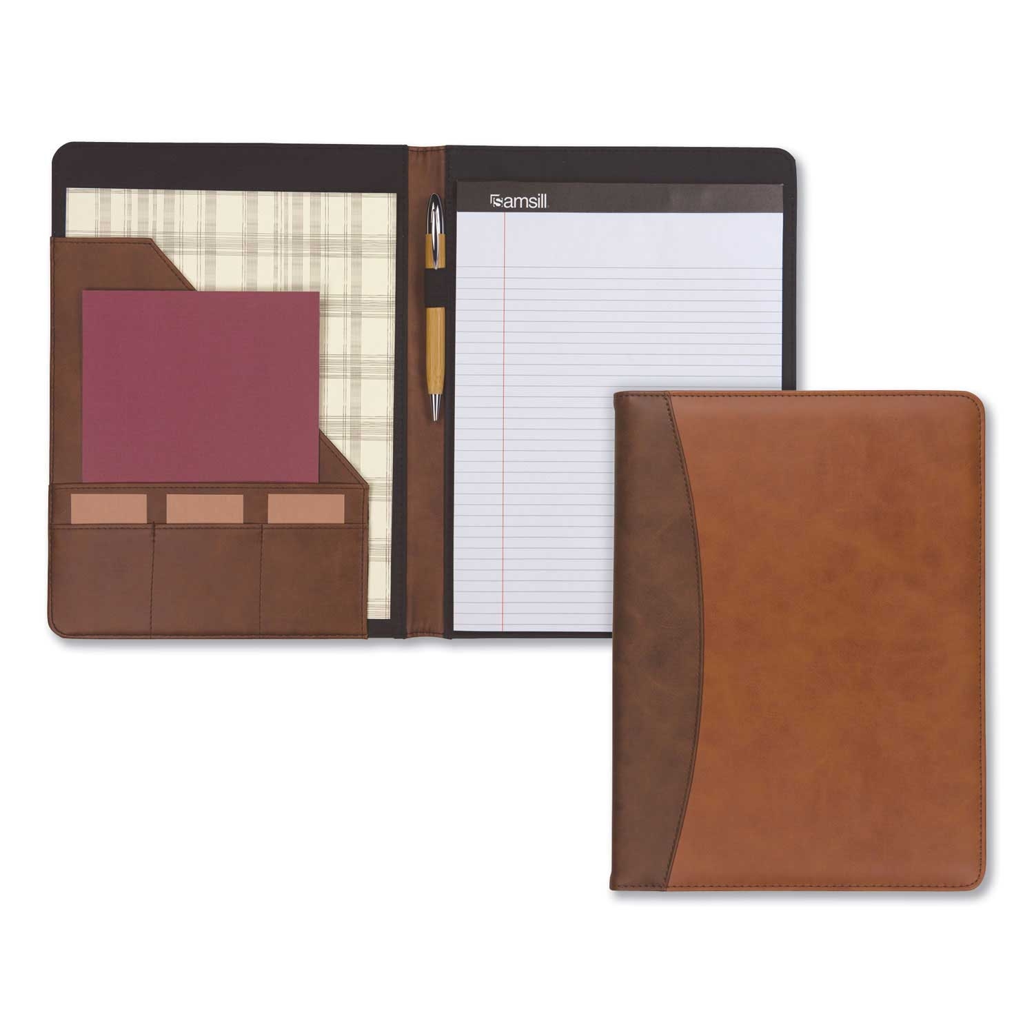 Samsill Polyurethane Tan/Brown Two-Tone Padfolio with Spine Accent, 10 3/5 x 14 1/4 inch