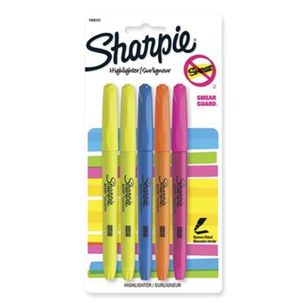 Sharpie Pocket Style Chisel Tip Highlighters -- 5 per set