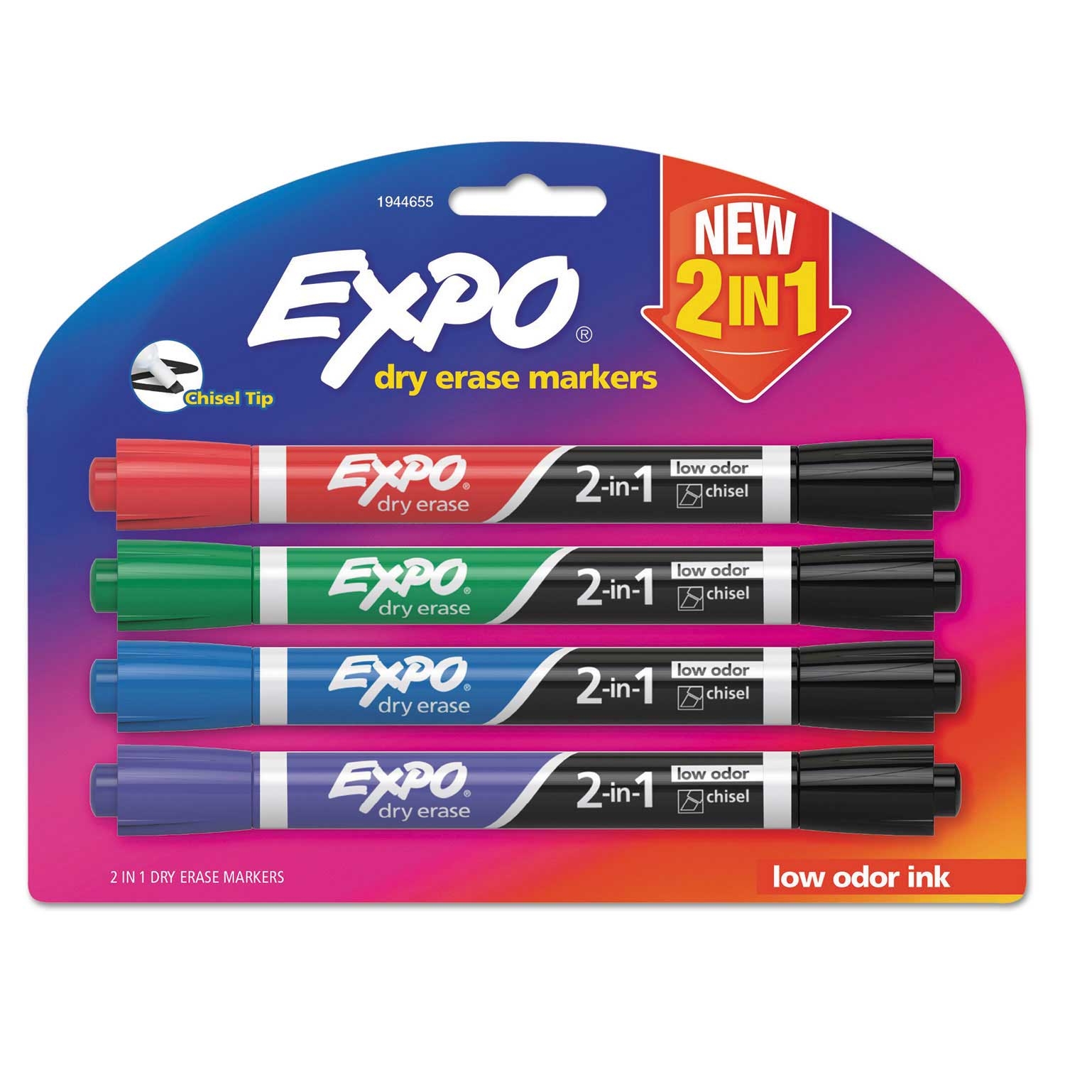 Expo Assorted Color Broad/Fine Chisel Tip 2-in-1 Dry Erase Marker - 4 count per pack -- 1 pack per case
