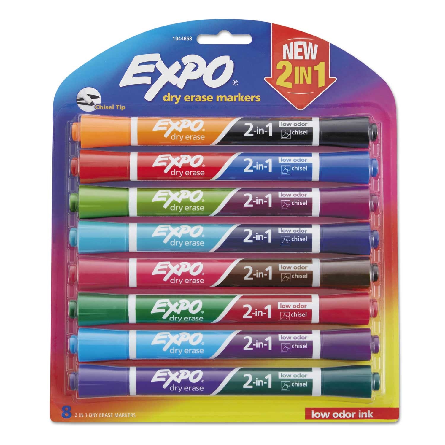 Expo Assorted Color Broad/Fine Chisel Tip 2-in-1 Dry Erase Marker - 8 count per pack -- 1 pack per case