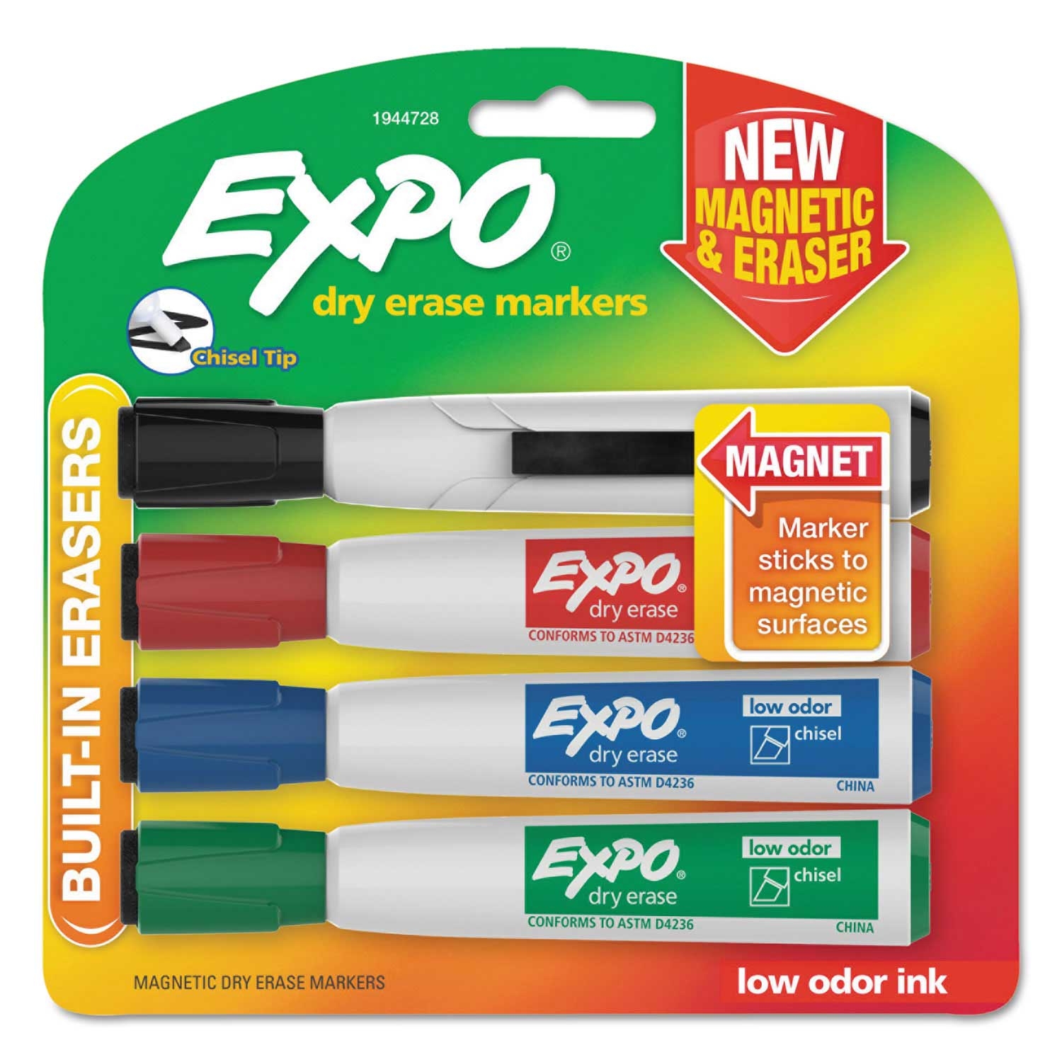 Expo Assorted Color Broad Chisel Tip Magnetic Dry Erase Marker - 4 count per pack -- 1 pack per case
