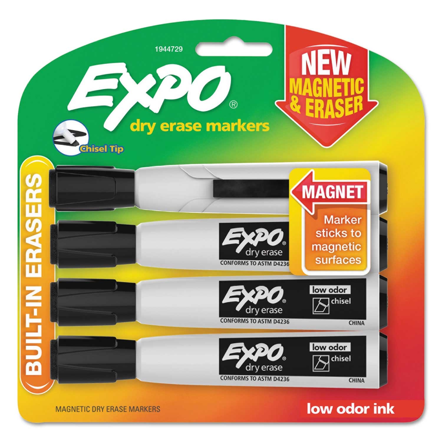 Expo Black Broad Chisel Tip Magnetic Dry Erase Marker - 4 count per pack -- 1 pack per case