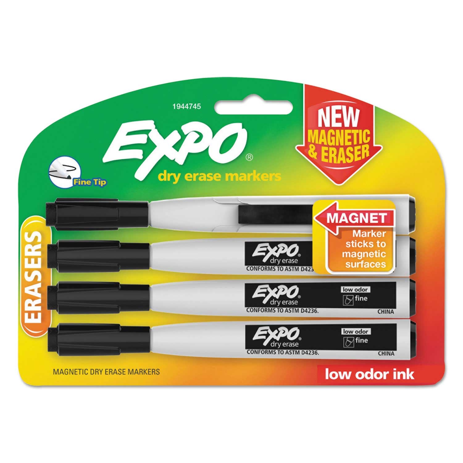 Expo Black Fine Bullet Tip Magnetic Dry Erase Marker - 4 count per pack -- 1 pack per case
