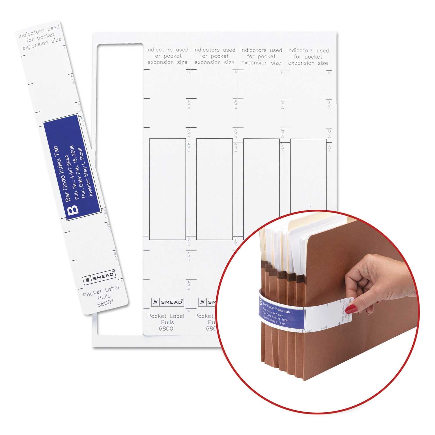 Smead White Viewables Pocket Label Pulls, 1.63 x 10.13 inch - 5 count per sheet -- 9 sheets per pack