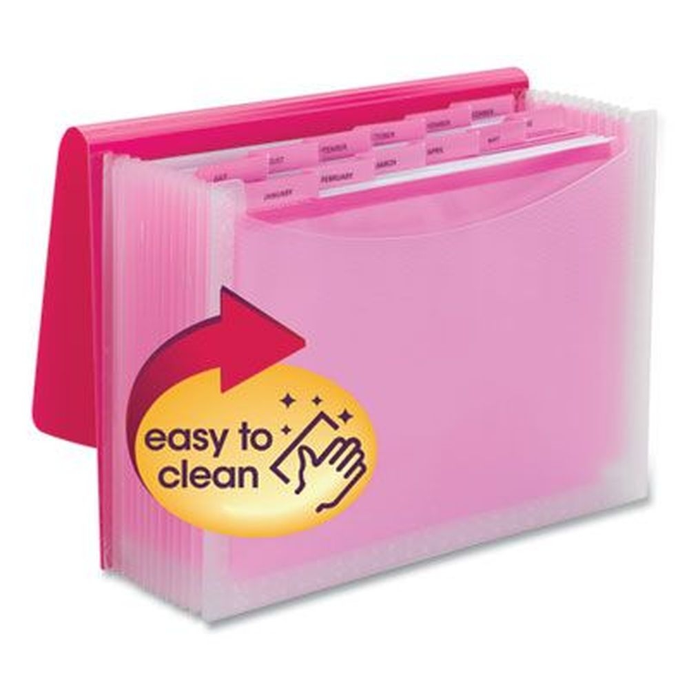 Smead Pink/Clear Cord/Hook Closure 12 Sections Poly Expanding Folder