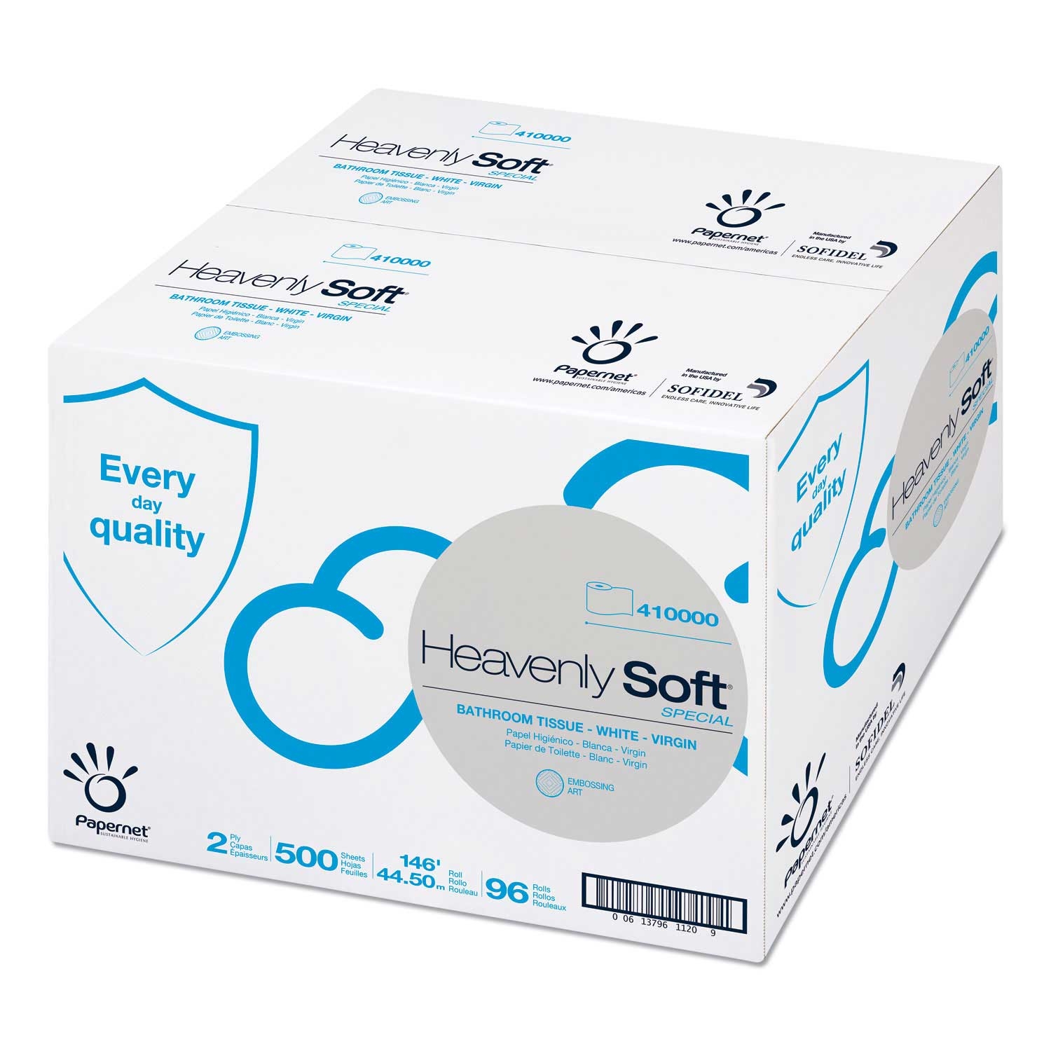 Papernet 2 Ply White Septic Safe Heavenly Soft Toilet Tissue, 5 inch x 146 Feet - 500 sheets per roll -- 96 rolls per case