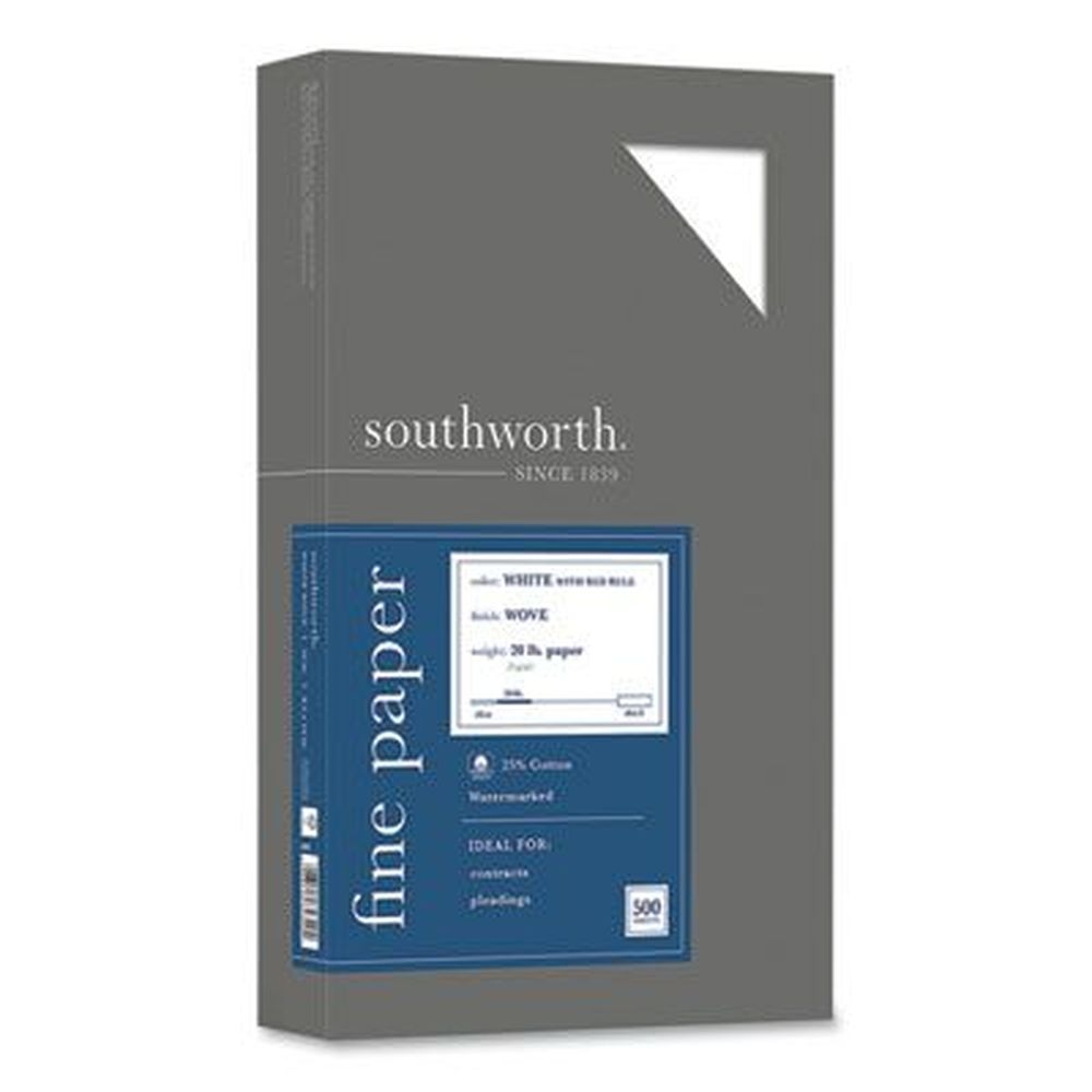 Southworth White Ruled 95 Bright 25 Percent Cotton Business Paper, 20 Pound Bond Weight -- 500 sheets per ream