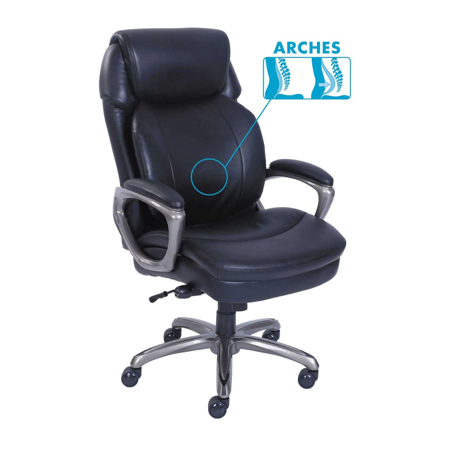 SertaPedic Black Seat and Back Cosset High Back Executive Chair with Slate Base, Supports up to 275 Pound