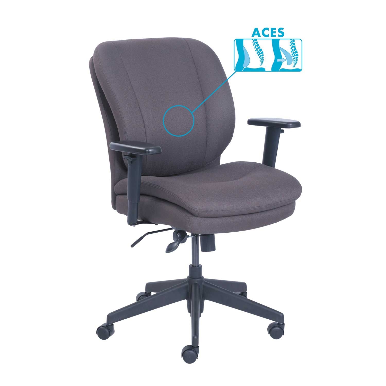 SertaPedic Gray Seat and Back Cosset Ergonomic Task Chair with Black Base, Supports up to 275 Pound