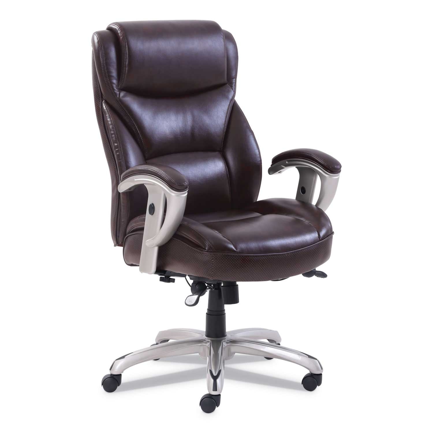 SertaPedic Brown Seat and Back Emerson Big and Tall Task Chair with Silver Base, Supports up to 400 Pound