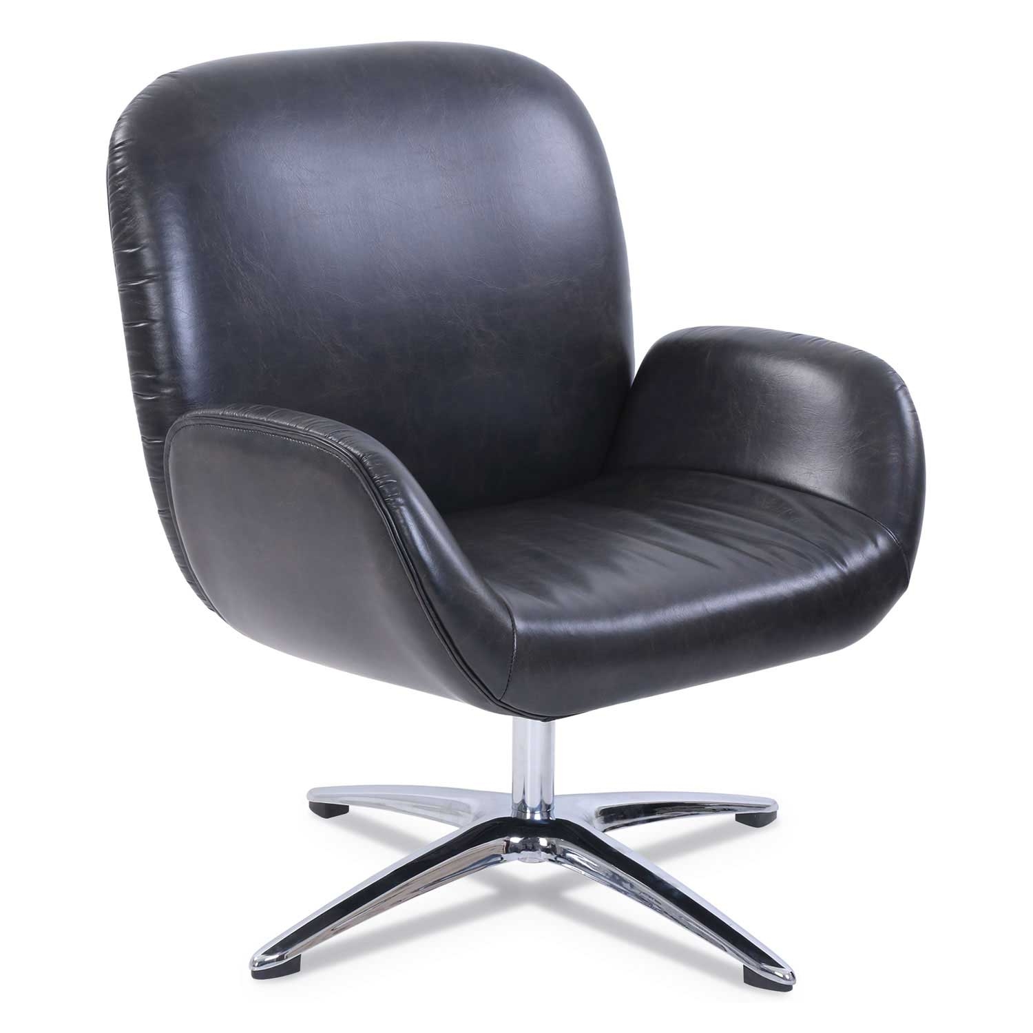 SertaPedic Tavern Collection Distressed Brown Seat and Back Lounge Chair with Chrome Silver Base, 31.25 x 29.25 x 37.25 inch