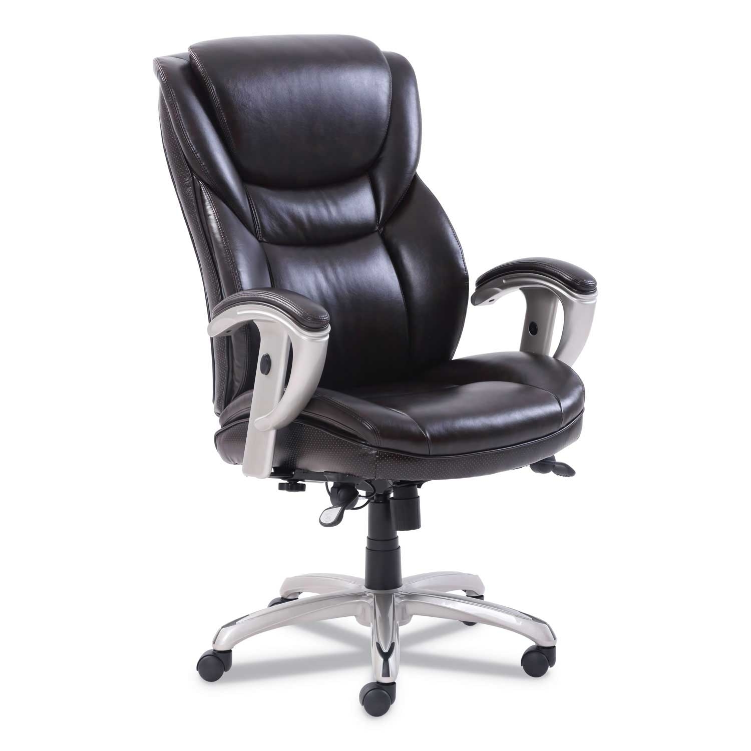 SertaPedic Brown Seat and Back Emerson Executive Task Chair with Silver Base, Supports up to 300 Pound