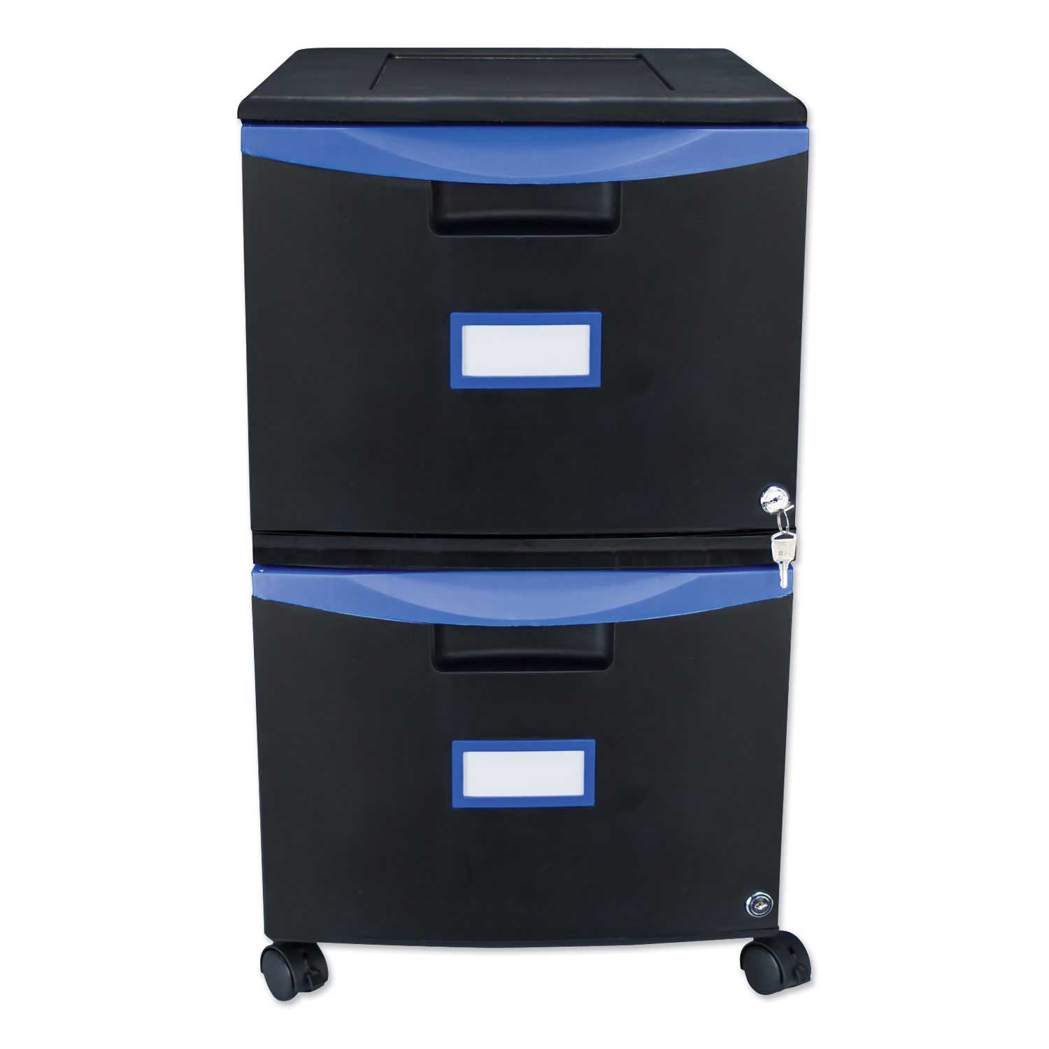 Storex Black Blue Two Drawer Mobile Filing Cabinet, 14.75 x 18.25 x 26 inch