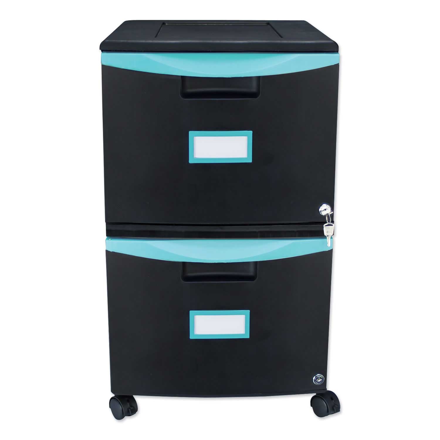 Storex Black Teal Two Drawer Mobile Filing Cabinet, 14.75 x 18.25 x 26 inch