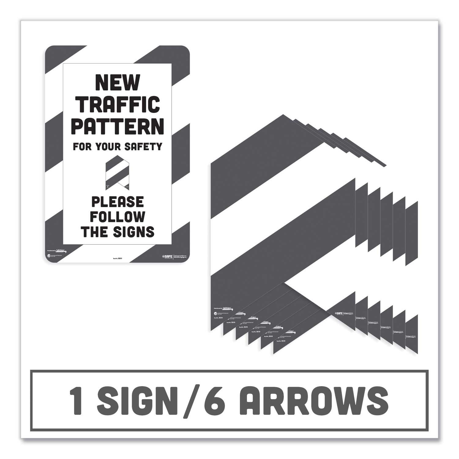 Tabbies White/Gray New Traffic Pattern For Your Safety BeSafe Carpet Decals, 12 x 18 inch - 7 per pack -- 1 pack