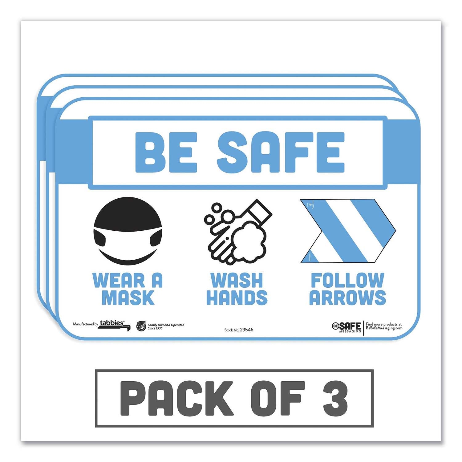 Tabbies Wear a Mask Wash Your Hands Follow the Arrows BeSafe Messaging Education Wall Sign, 9 x 6 inch - 3 per pack -- 1 pack