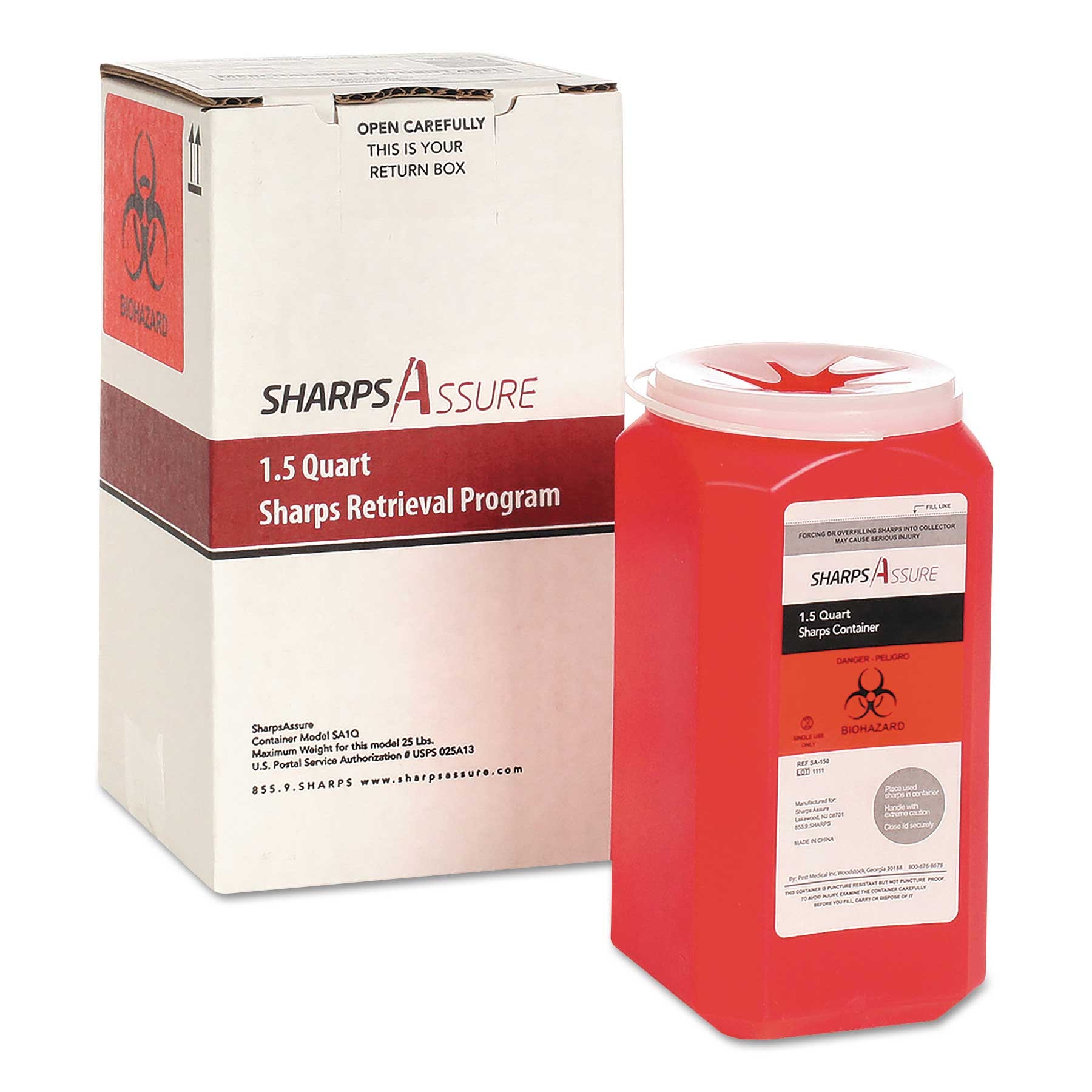TrustMedical Plastic Red Sharps Retrieval Program Container, 1.5 Quart -- 1 box