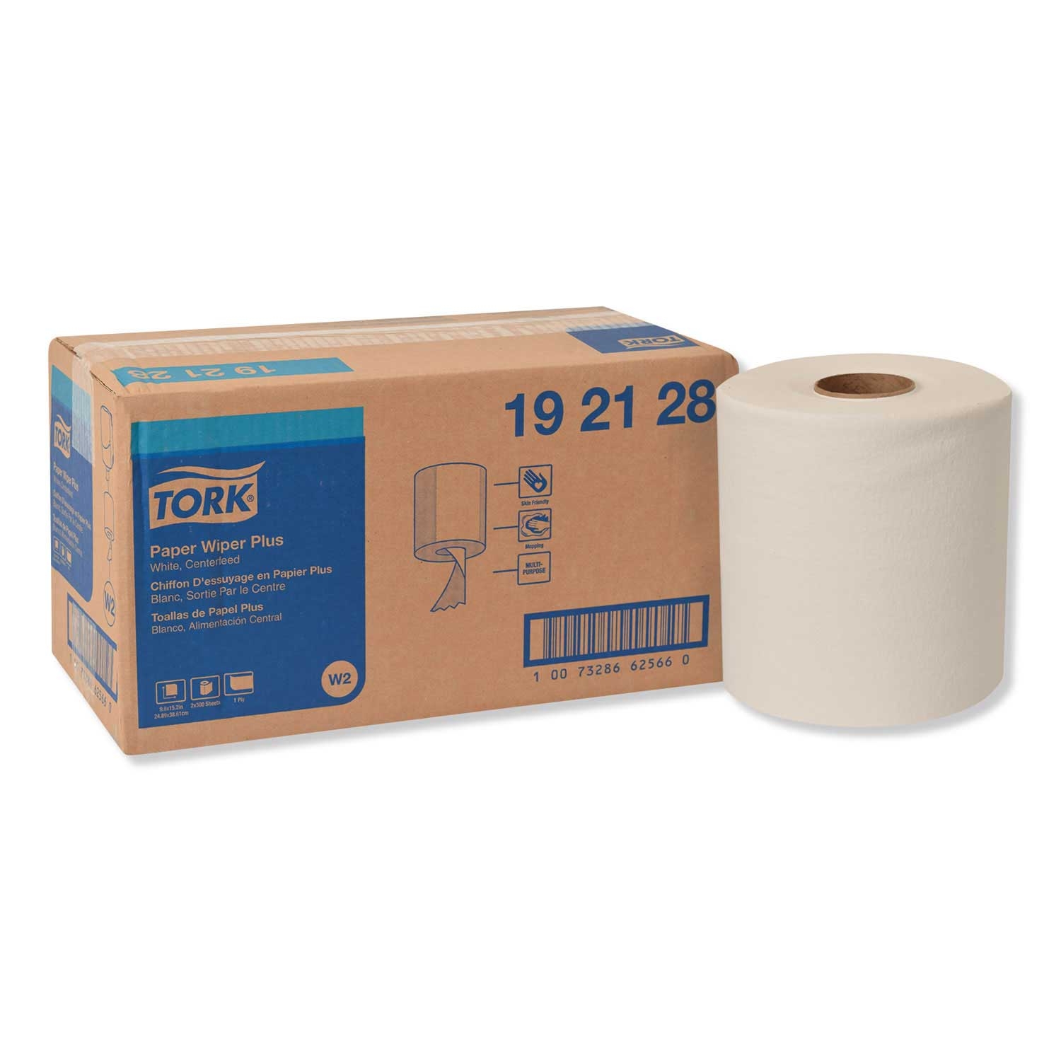 Tork White Paper Wiper Plus, 9.8 x 15.2 inch - 300 per roll -- 2 rolls per case