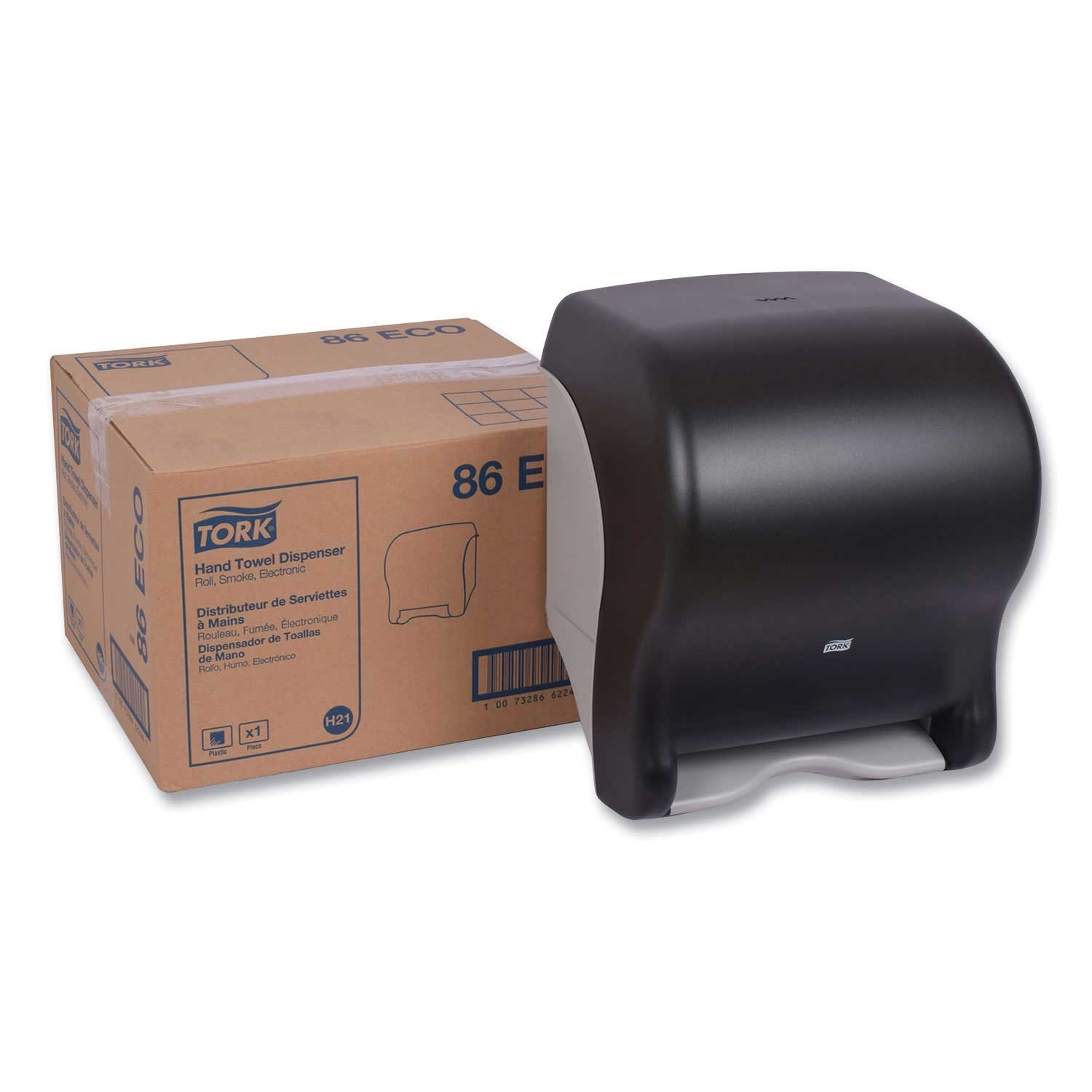 Tork Plastic Translucent Smoke Electronic Hand Towel Dispenser, 11.78 x 9.12 x 14.39 inch
