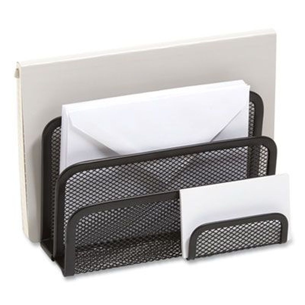 Tru Red Matte Black 4 Sections Wire Mesh Mail Sorter with Business Card Holder for Number 6 1/4 to Number 16 Envelopes, 5.59 x 3.93 x 7.55 inch