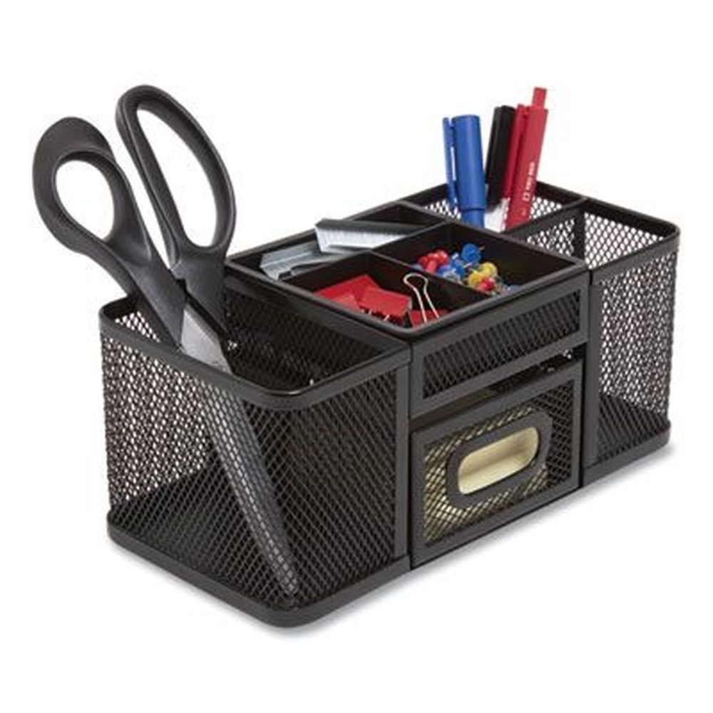 Tru Red Black Seven Compartment Wire Mesh Accessory Holder, 4.45 x 9.33 x 3.86 inch