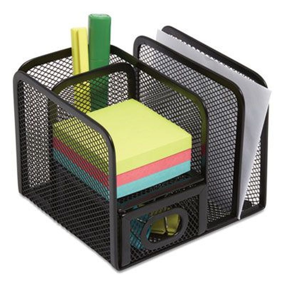 Tru Red Black Five Compartment Wire Mesh Accessory Holder, 5.9 x 6.29 x 5.11 inch