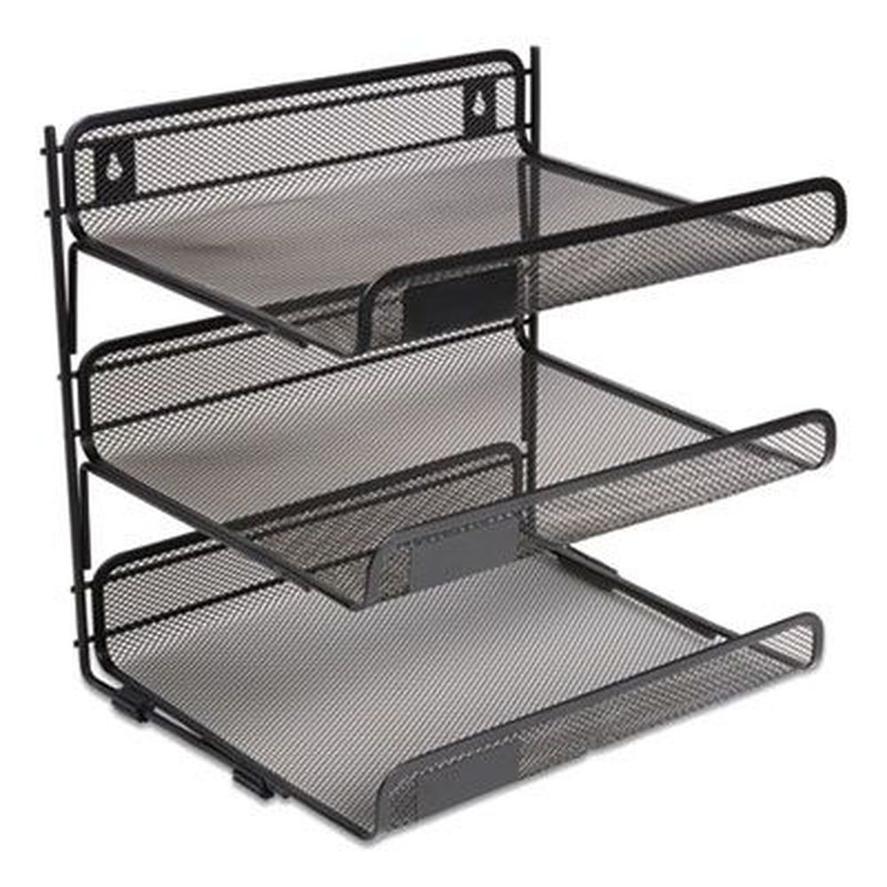 Tru Red Matte Black 3 Sections Letter Size Side-Load Open Design Wire Mesh Horizontal Document Organizer, 13.78 x 11.22 x 13.38 inch
