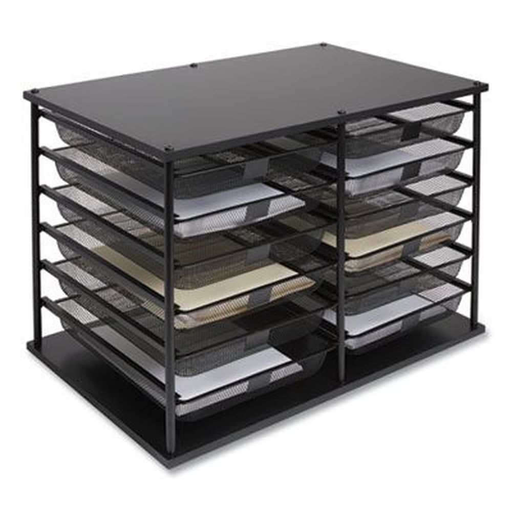 Tru Red Matte Black 12 Sections Legal Size Front-Load Enclosed Wire Mesh Horizontal Document Organizer, 24.65 x 15.59 x 16.3 inch