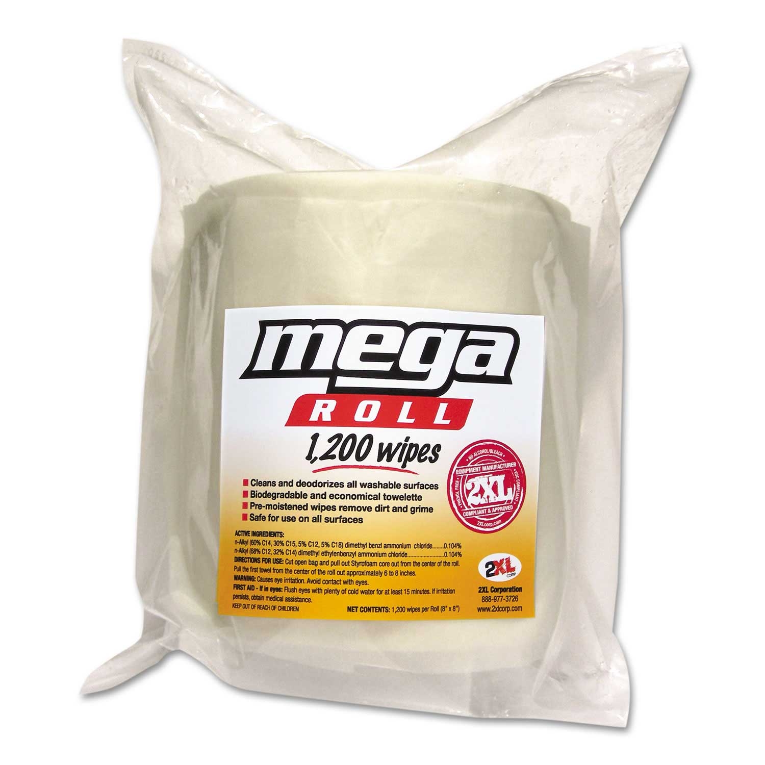 2XL White Gym Wipes Mega Roll Refill, 8 x 8 inch - 1200 per roll -- 2 rolls per case