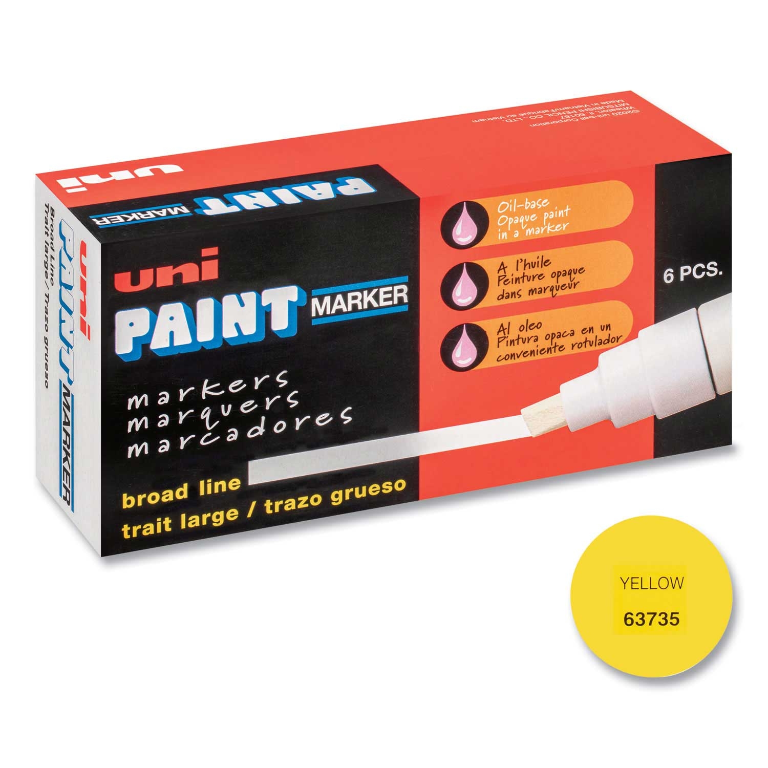 Uni Paint Yellow Broad Chisel Tip Permanent Marker