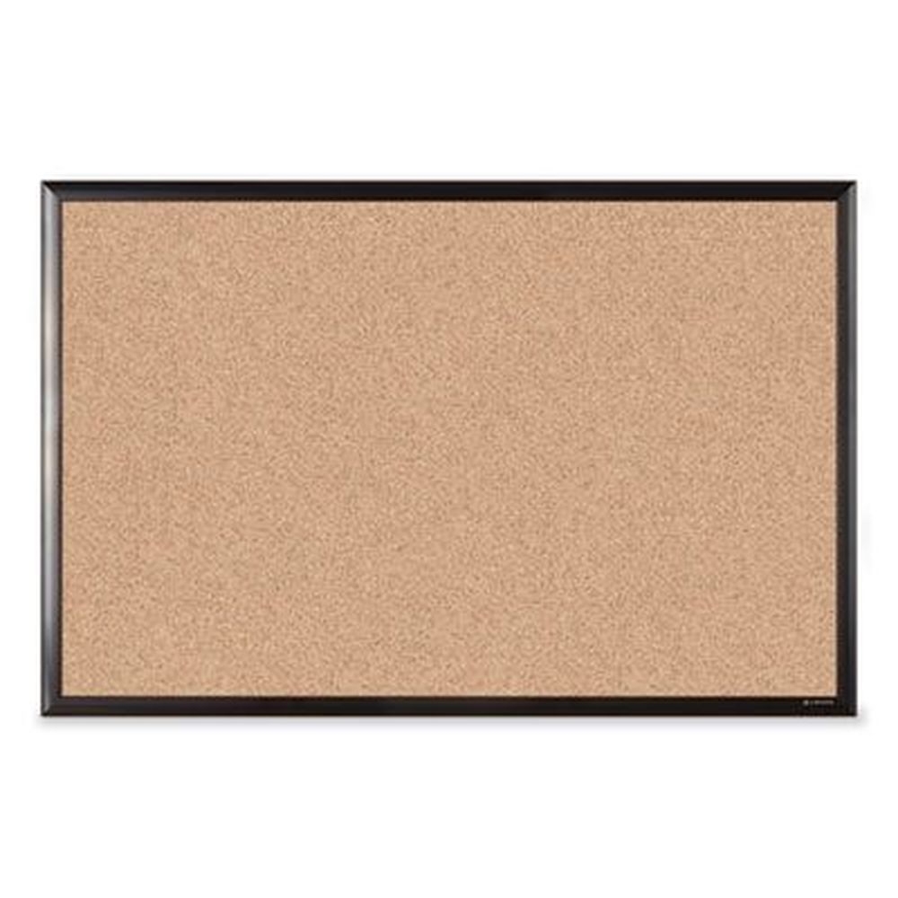 U Brands Natural Surface Cork Bulletin Board with Black Aluminum Frame, 35 x 23 inch
