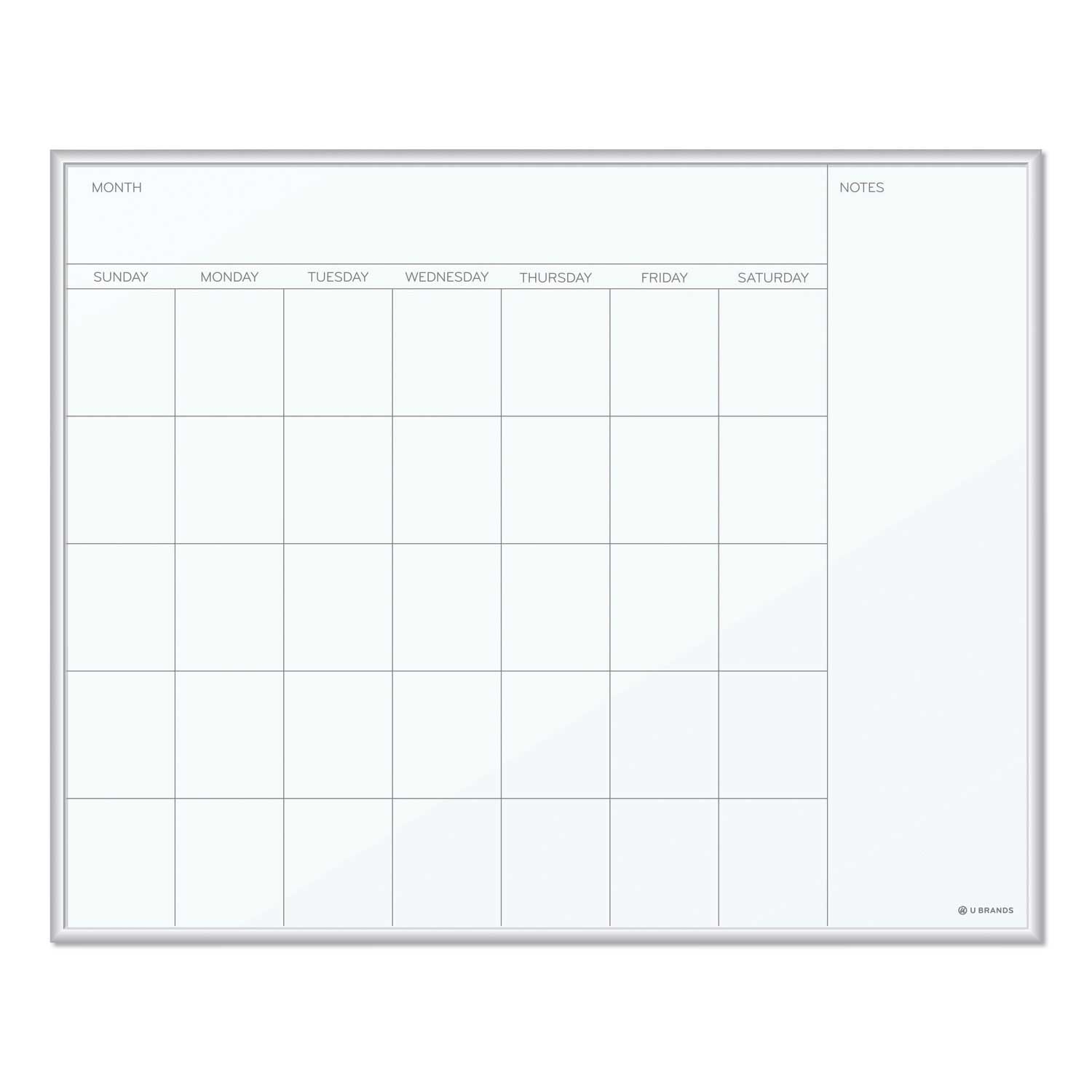 U Brands White Magnetic Dry Erase Undated One Month Calendar Board, 20 x 16 inch