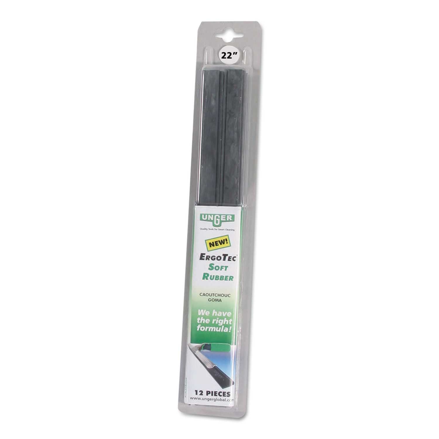 Unger ErgoTec Black Soft Rubber Replacement Squeegee Blade, 16 inch - 12 per pack -- 1 pack per case