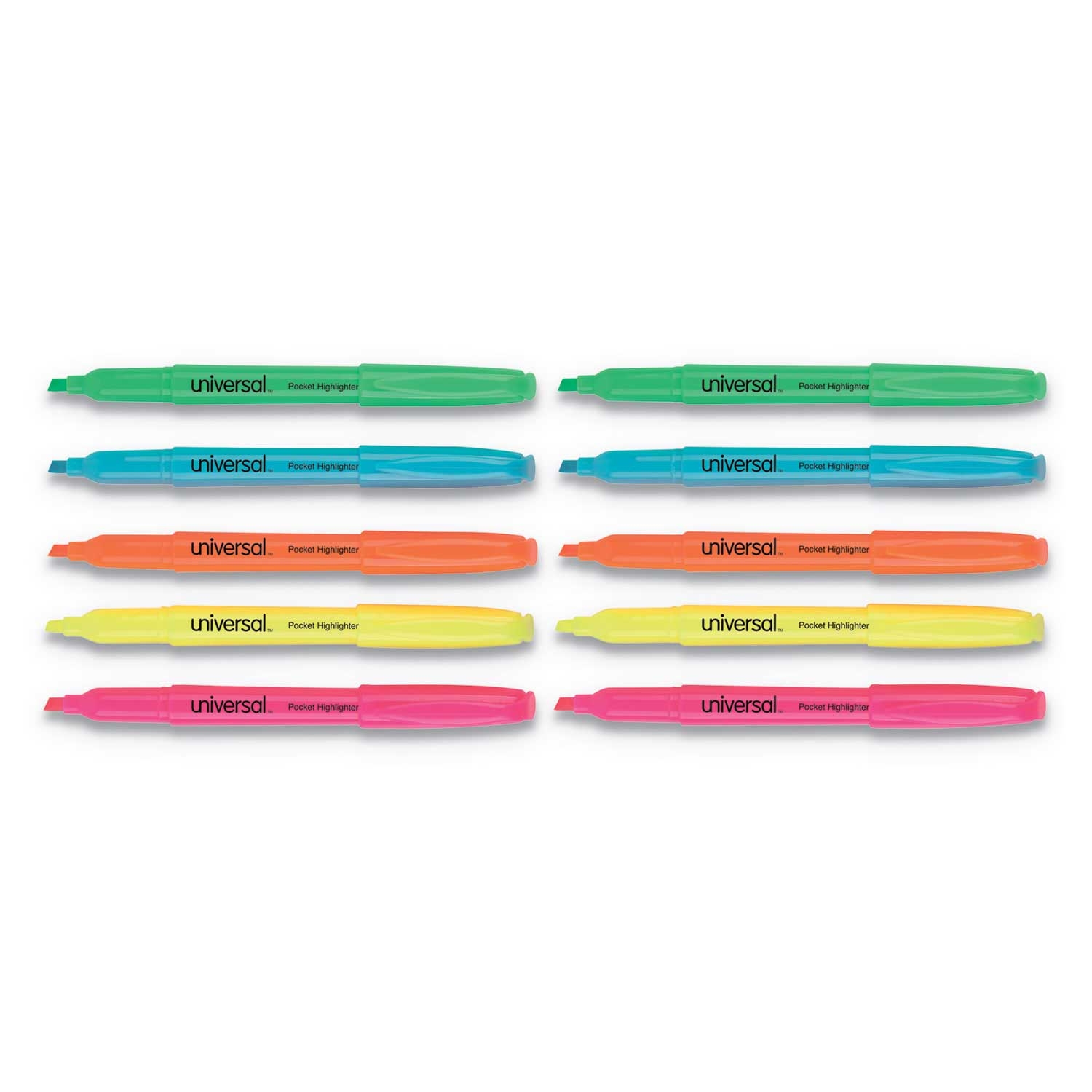 Universal Assorted Colors Chisel Tip Pocket Highlighter - 12 per set -- 1 set