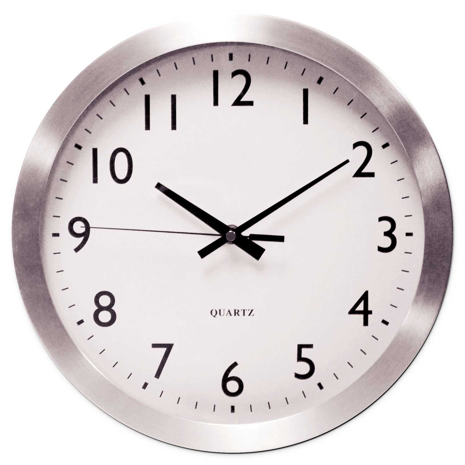 Universal Round Brushed Aluminum Wall Clock, 12 inch Diameter
